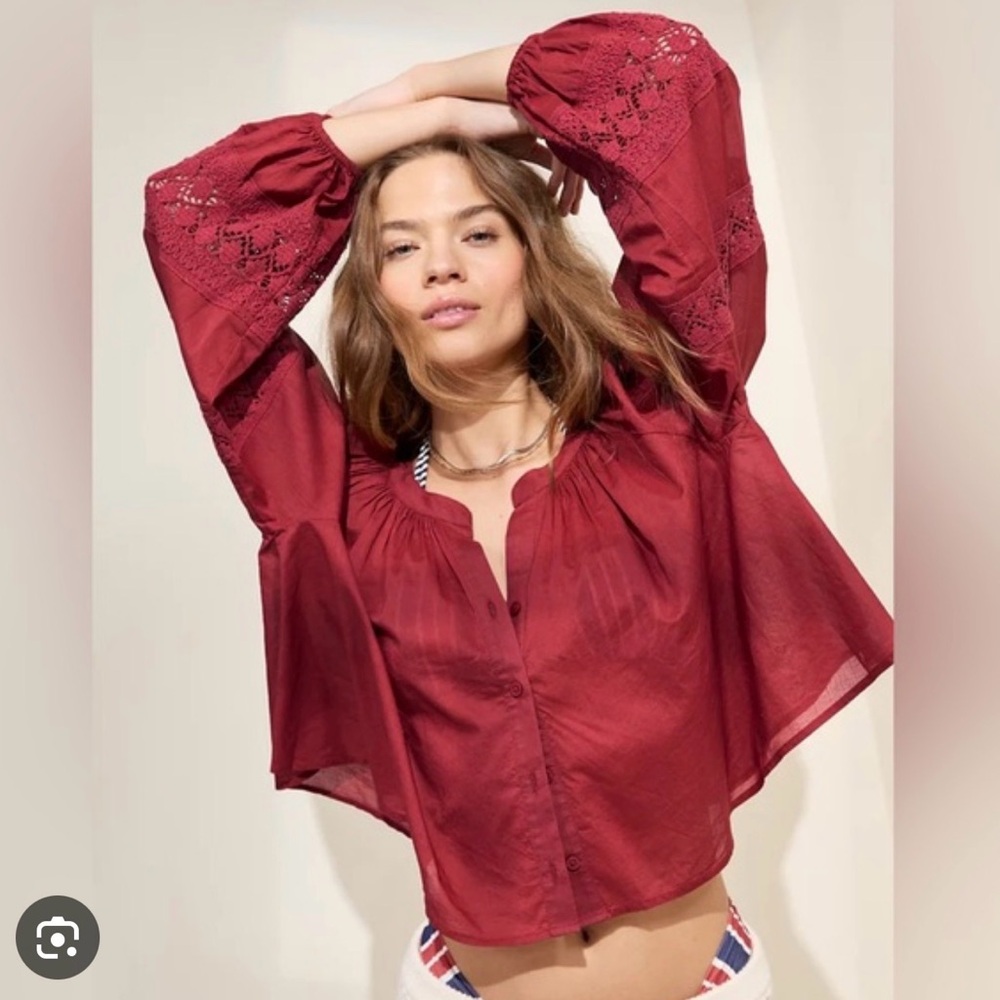 Aerie Boho Peasant Blouse - Red